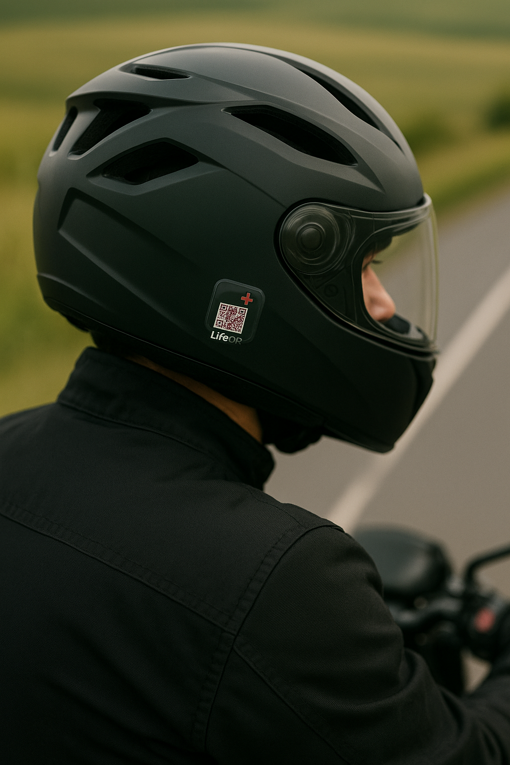 Motociclista con identificaci&oacute;n LifeQR